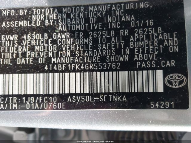4T4BF1FK4GR553762 Toyota CAMRY LE