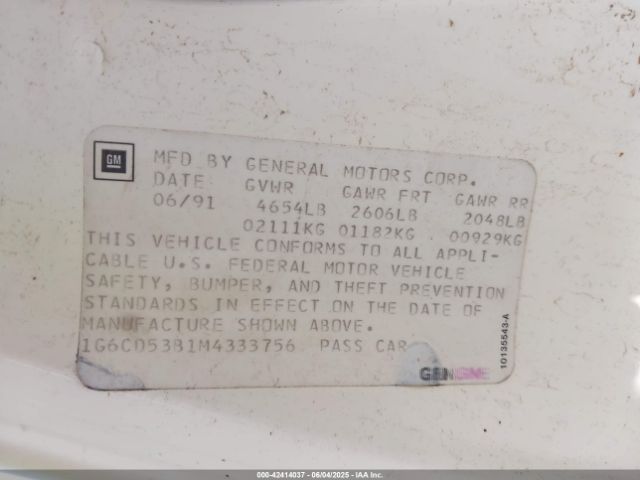 1991 CADILLAC DEVILLE 1G6CD53B1M4333756 Photo 8