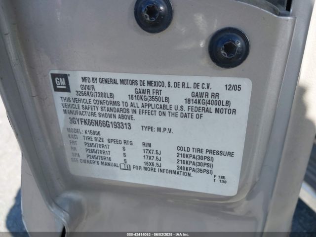 2006 CADILLAC ESCALADE ESV 3GYFK66N66G193313 Photo 8