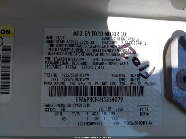 2017 FORD MUSTANG 1FA6P8CF4H5354029 Photo 8