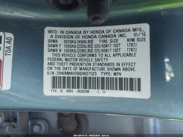 2HKRM4H59GH627523 Honda k24w9