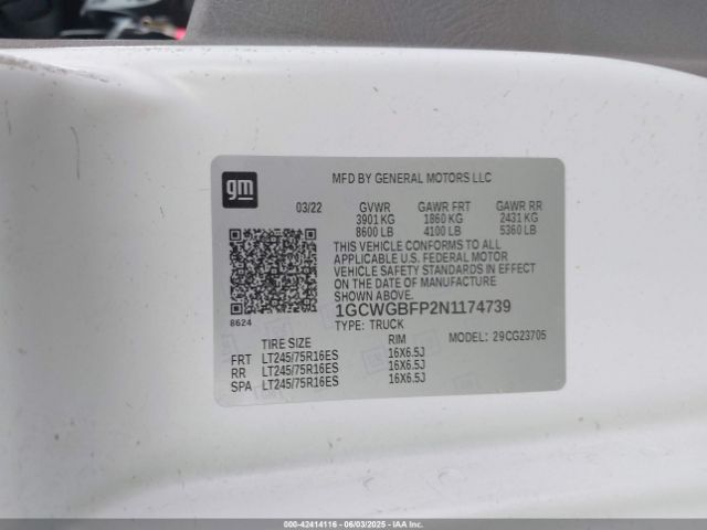 1GCWGBFP2N1174739 Chevrolet Express Cargo Rwd 2500 Extended Wheelbase Wt