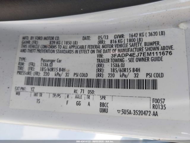 3FADP4EJ7EM111676 Ford FIESTA SE
