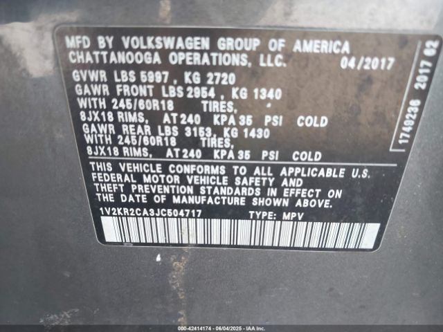 2018 VOLKSWAGEN ATLAS 1V2KR2CA3JC504717 Photo 8