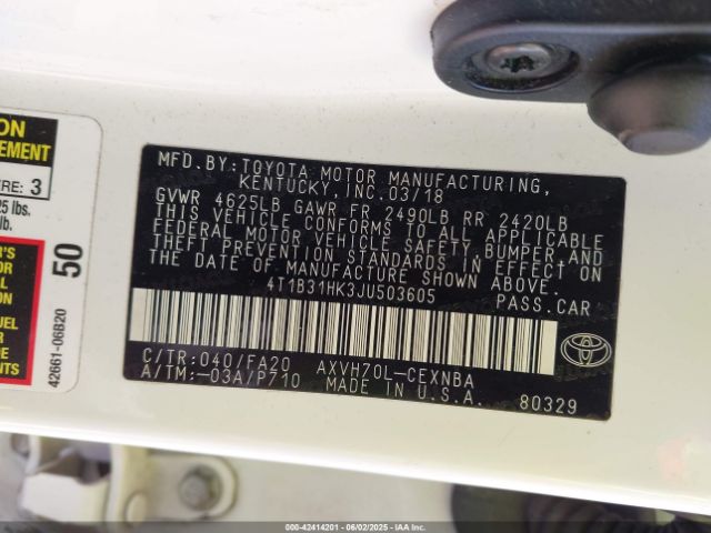 4T1B31HK3JU503605 Toyota Camry Hybrid Le