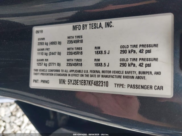 2019 TESLA MODEL 3 5YJ3E1EB7KF482310 Photo 8