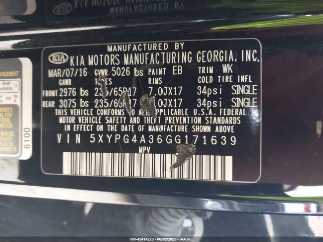 5XYPG4A36GG171639 KIA Sorento 2.4l L