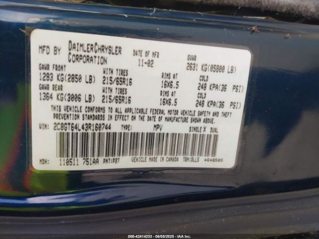 2003 CHRYSLER TOWN & COUNTRY 2C8GT64L43R160744 Photo 8