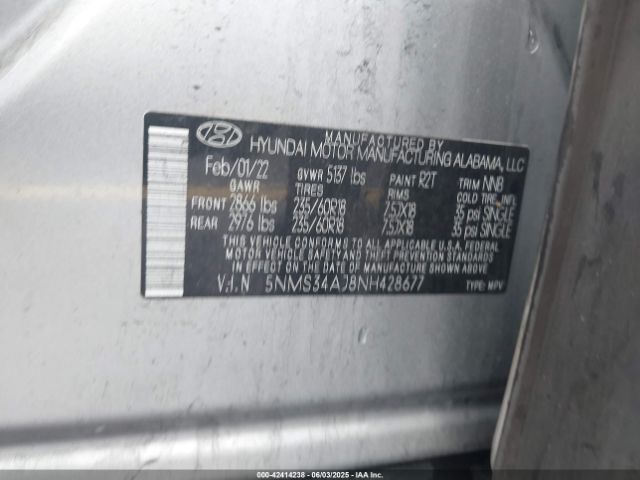 2022 HYUNDAI SANTA FE 5NMS34AJ8NH428677 Photo 8