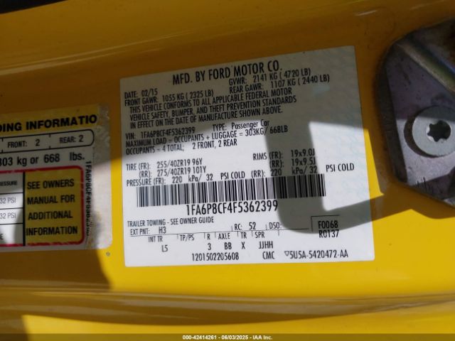 2015 FORD MUSTANG 1FA6P8CF4F5362399 Photo 8