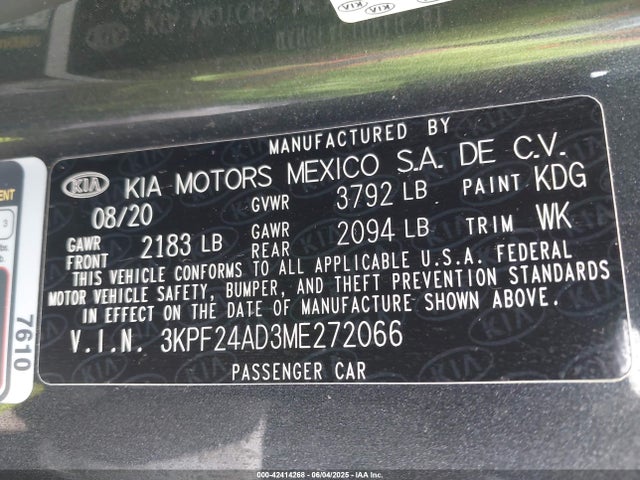 3KPF24AD3ME272066 KIA Forte Lxs