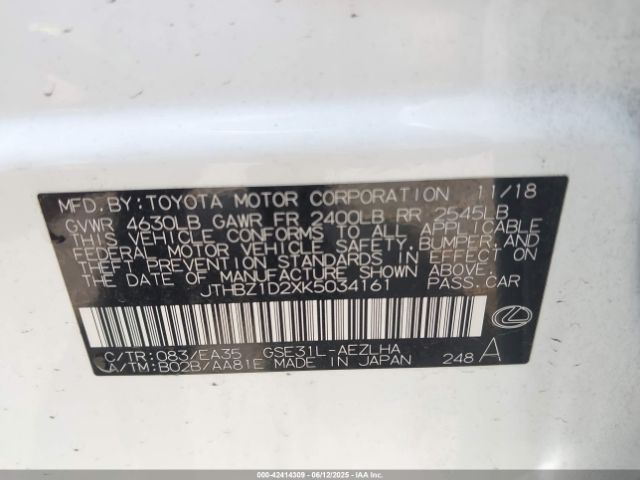 2019 LEXUS IS 350 JTHBZ1D2XK5034161 Photo 8