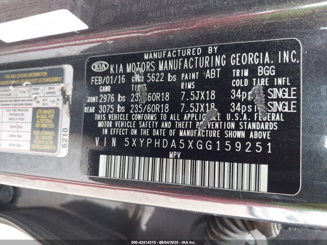 5XYPHDA5XGG159251 KIA Sorento 3.3l Ex