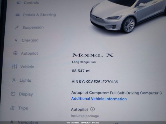 5YJXCAE26LF270135 Tesla Model X Long Range Dual Motor All-wheel Drive/long Range Plus Dual Motor All-wheel Drive