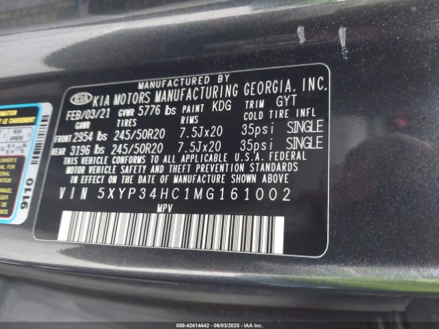 2021 KIA TELLURIDE 5XYP34HC1MG161002 Photo 8