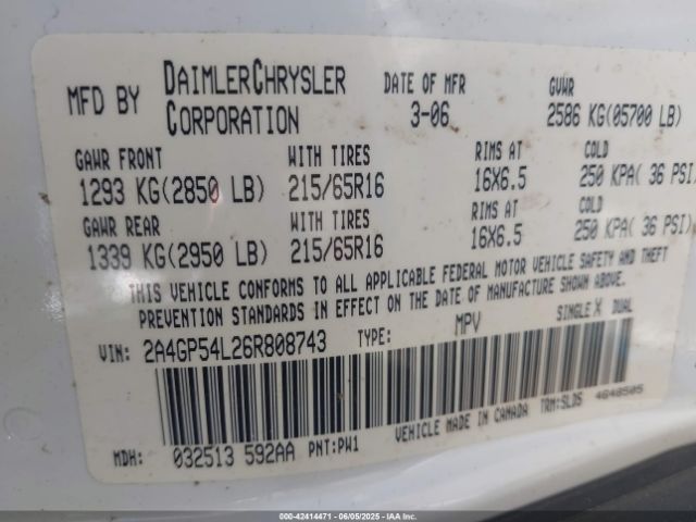 2006 CHRYSLER TOWN & COUNTRY 2A4GP54L26R808743 Photo 8