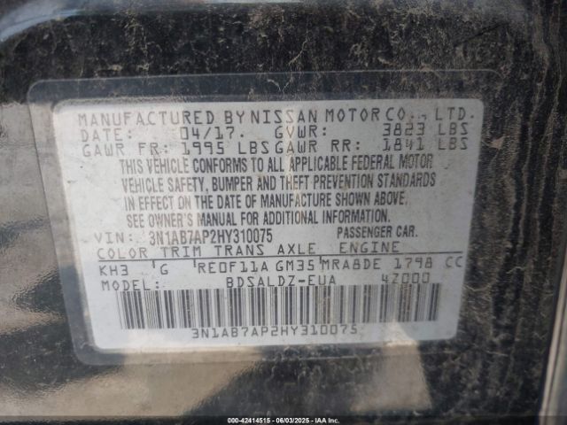 3N1AB7AP2HY310075 Nissan SENTRA SV