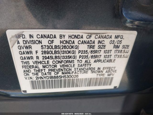 2005 ACURA MDX 2HNYD18885H530026 Photo 8