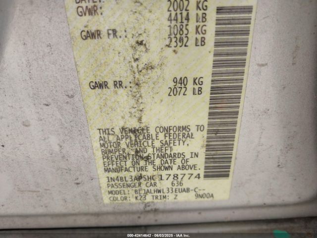 1N4BL3AP5HC178774 Nissan Altima 3.5 Sr