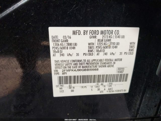 2FMPK4J90GBB59988 Ford EDGE SEL