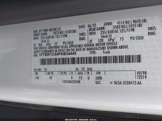 1FTBR1C89PKB34445 Ford 3.5l v6 cyclone