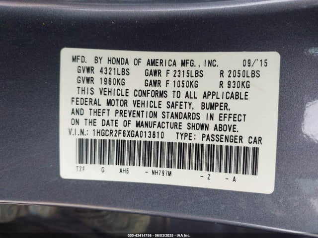 1HGCR2F6XGA013810 Honda k24w1