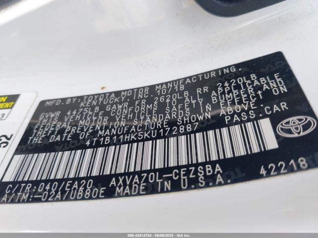2019 TOYOTA CAMRY 4T1B11HK5KU172887 Photo 8
