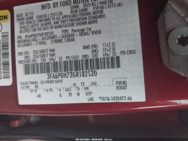 2016 FORD FUSION 3FA6P0H72GR182520 Photo 8