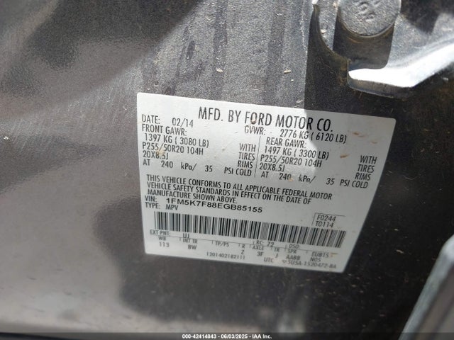 1FM5K7F88EGB85155 Ford 2014