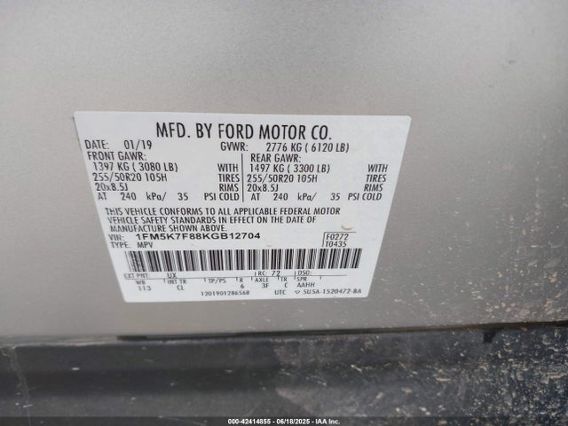 1FM5K7F88KGB12704 Ford 3.5l ti-vct