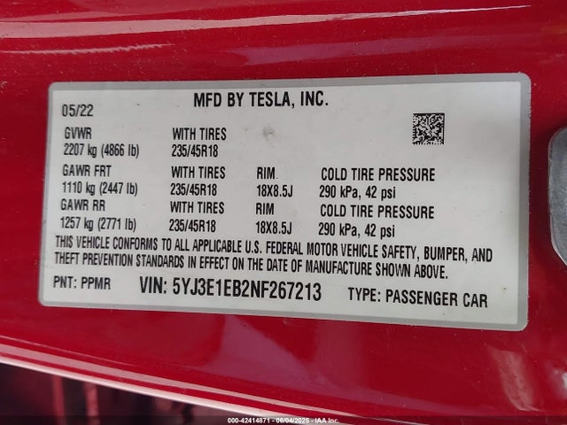 2022 TESLA MODEL 3 5YJ3E1EB2NF267213 Photo 8