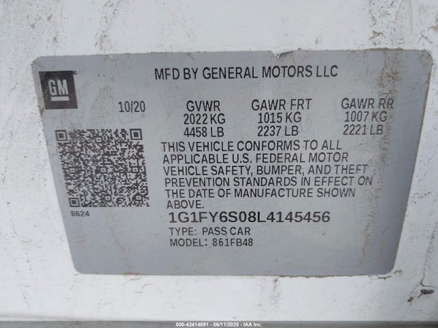 1G1FY6S08L4145456 Chevrolet 2020