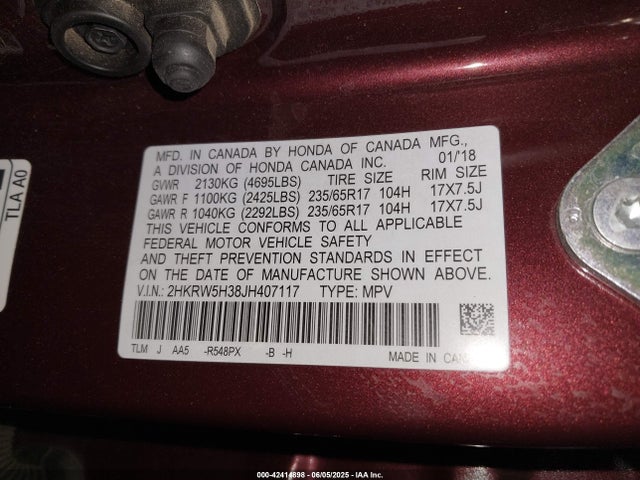 2HKRW5H38JH407117 Honda k24w9/k24v9