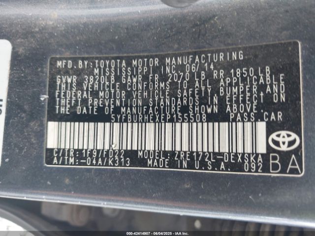5YFBURHEXEP155508 Toyota Corolla S Plus