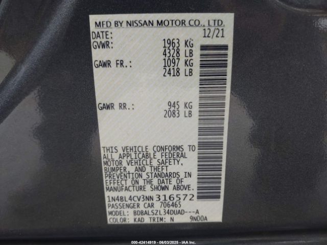 1N4BL4CV3NN316572 Nissan 2022