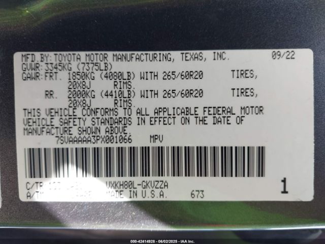 7SVAAAAA3PX001066 Toyota Sequoia Platinum