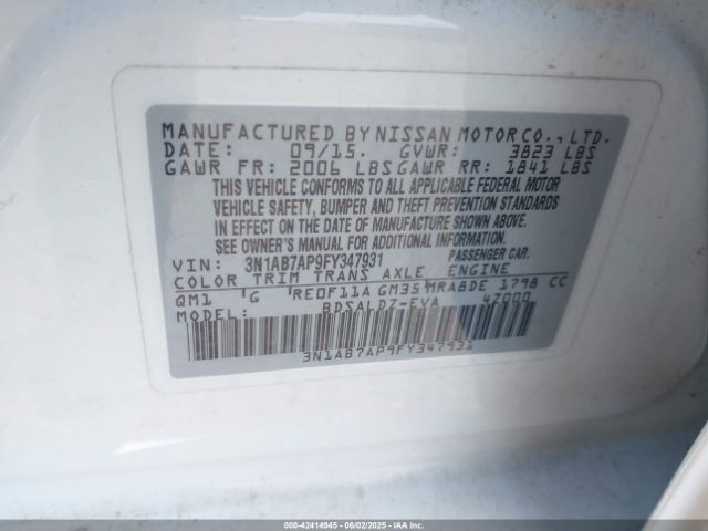 3N1AB7AP9FY347931 Nissan SENTRA SV