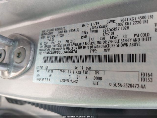 2020 FORD ESCAPE 1FMCU9F66LUA60875 Photo 8