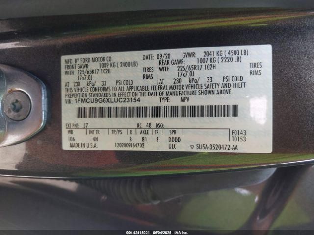 2020 FORD ESCAPE 1FMCU9G6XLUC23154 Photo 8