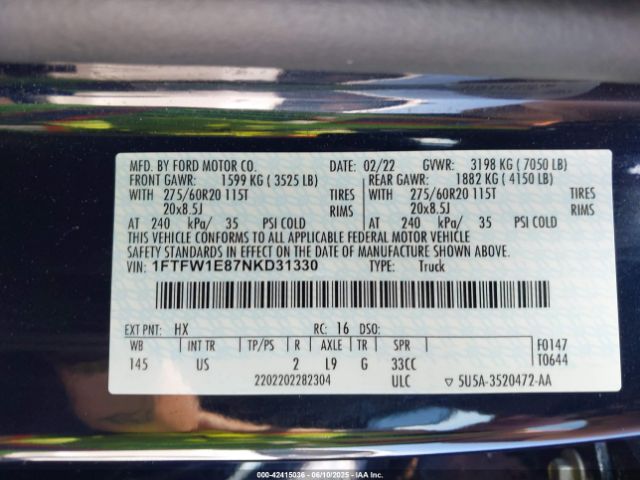 2022 FORD F-150 1FTFW1E87NKD31330 Photo 8