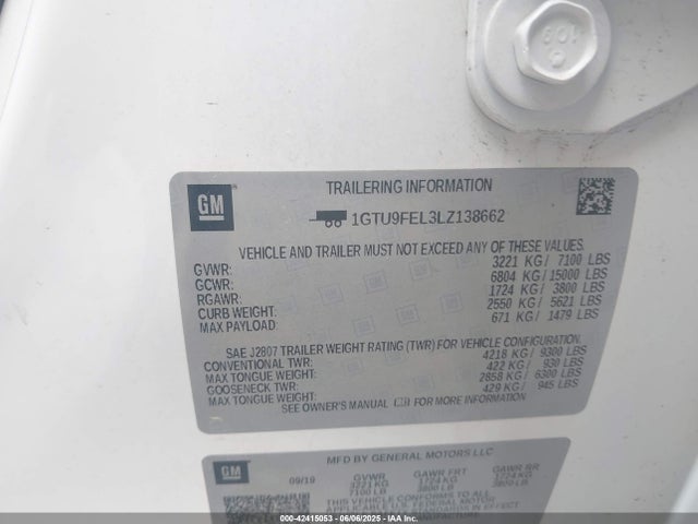 1GTU9FEL3LZ138662 GMC l87 - di dfm, alum, gen 5