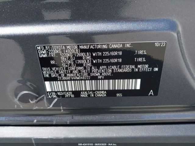 2T3B6RFV4RW048222 Toyota a25a-fxs