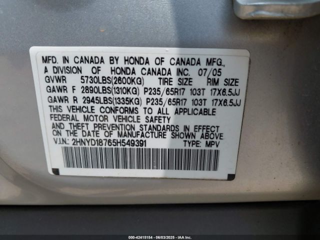 2005 ACURA MDX 2HNYD18765H549391 Photo 8