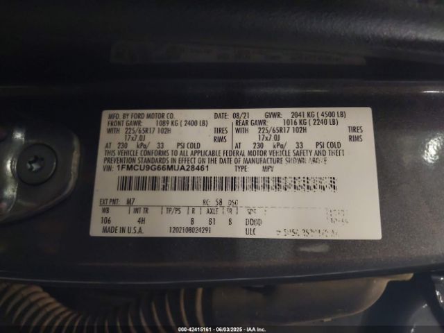 2021 FORD ESCAPE 1FMCU9G66MUA28461 Photo 8