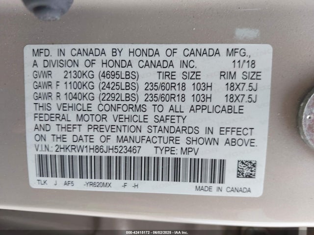 2HKRW1H86JH523467 Honda l15be