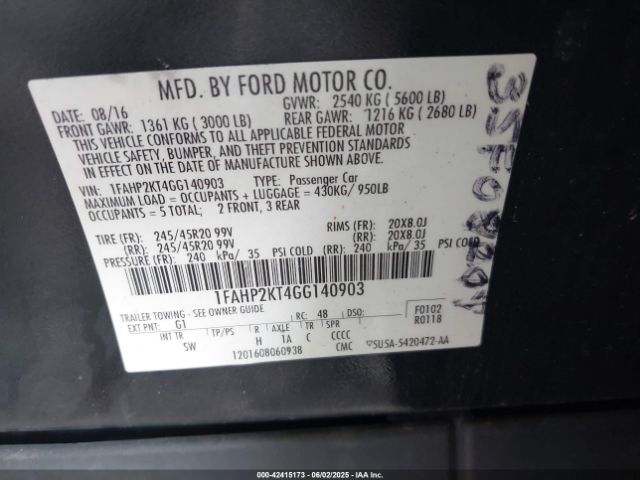 1FAHP2KT4GG140903 Ford TAURUS SHO