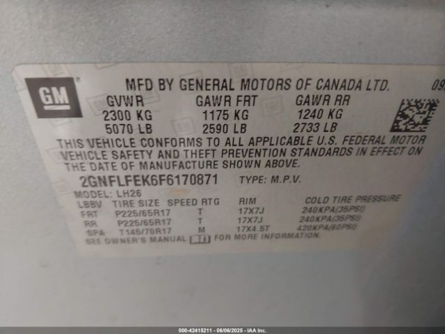 2GNFLFEK6F6170871 Chevrolet EQUINOX 1LT