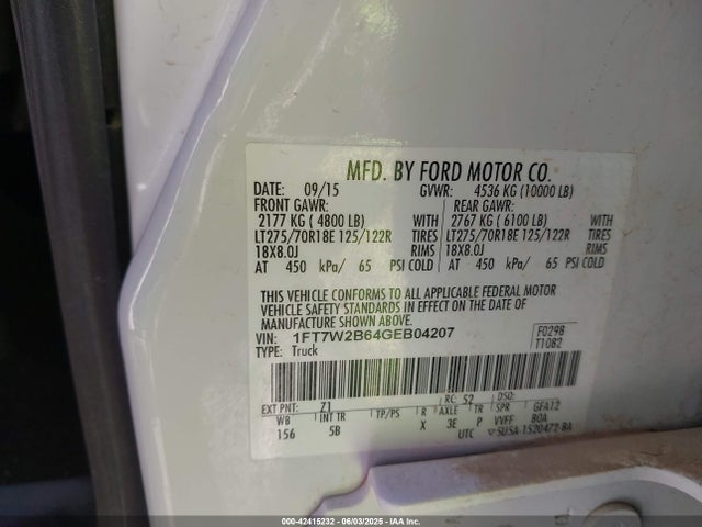 1FT7W2B64GEB04207 Ford 2016