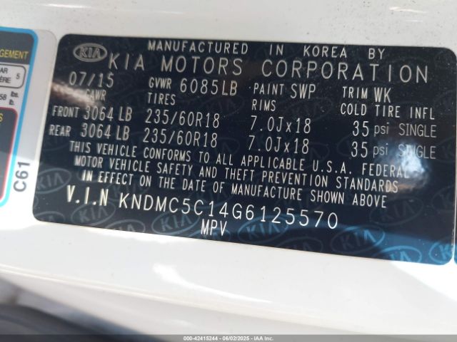 KNDMC5C14G6125570 KIA Sedona Sx