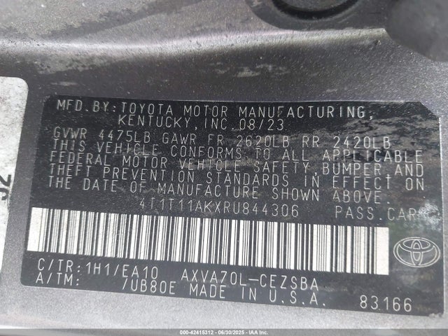 4T1T11AKXRU844306 Toyota a25a-fks